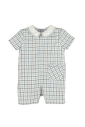 Gingham Check Boy Romper Blue