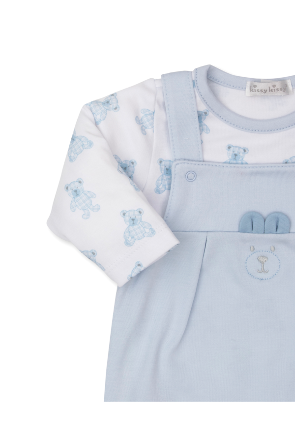 Beary Plaid Overall Set in Blue