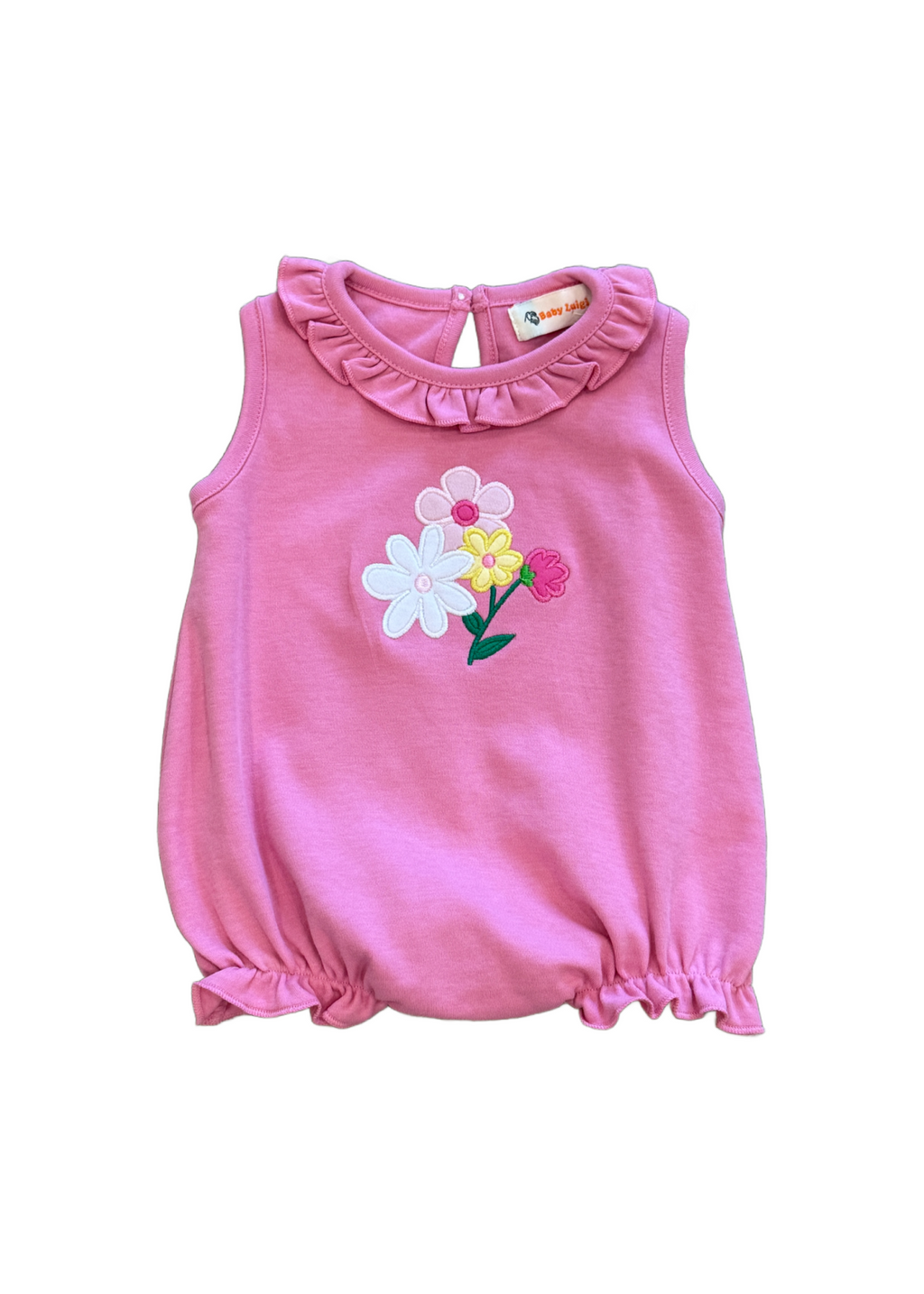 Flowers Sleeveless Ruffle Neck Light Bubblegum Bubble