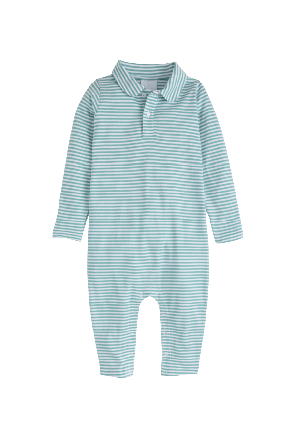 Long Sleeve Striped Polo Romper Canton