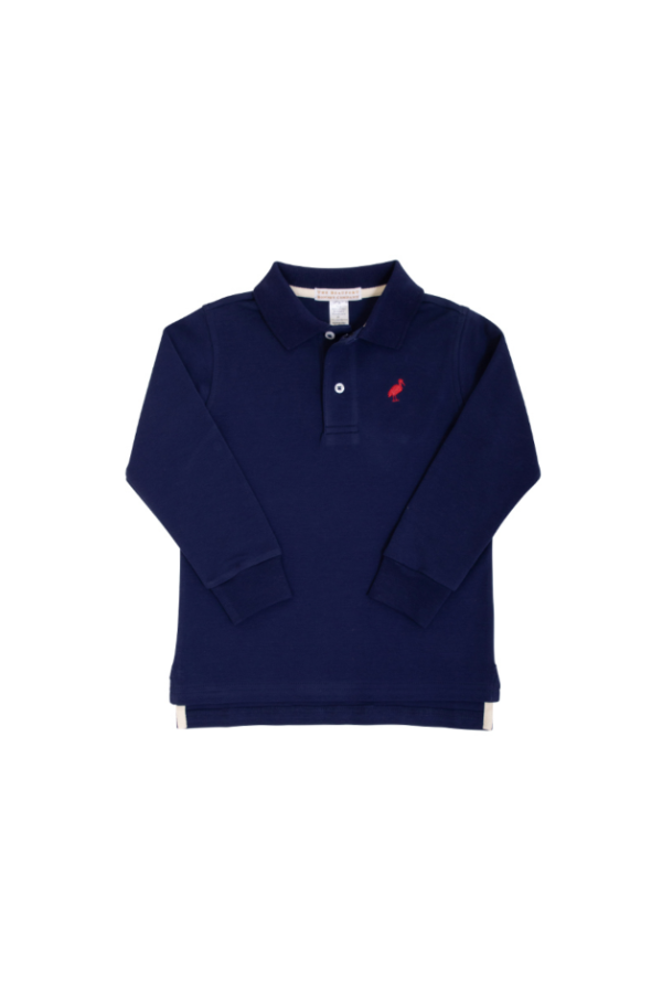 Prim and Proper Polo Long Sleeve Pima in Nantucket Navy with Richmond Red