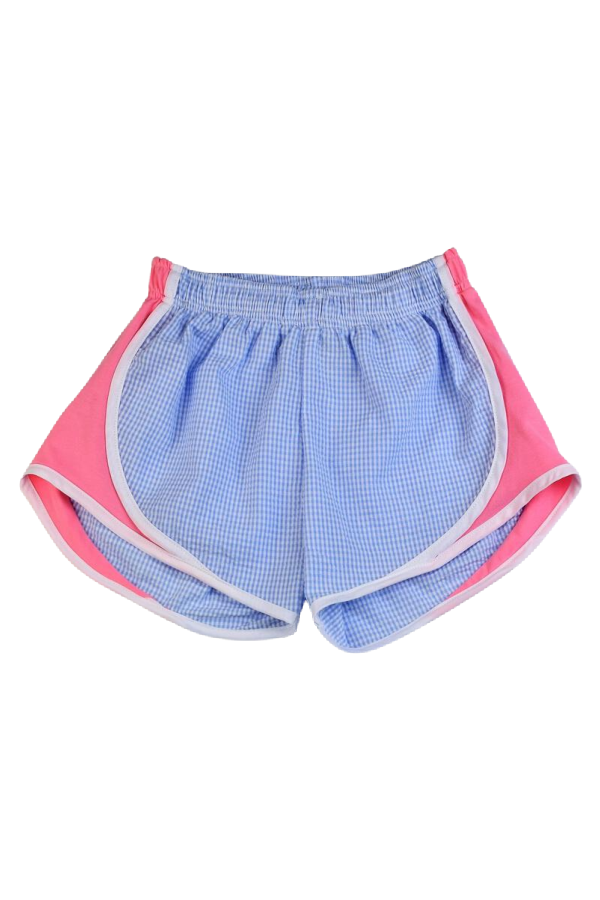 Shorts - Blue Check with Pink Side