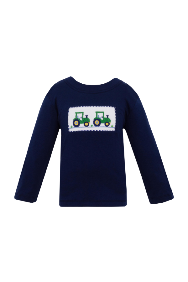 Tractor Smocked Navy Blue Boy's T-shirt