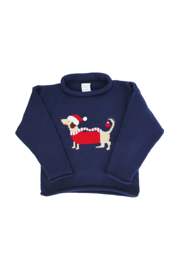 Roll Neck Sweater Santa Doxie on Navy