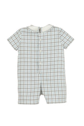 Gingham Check Boy Romper Blue