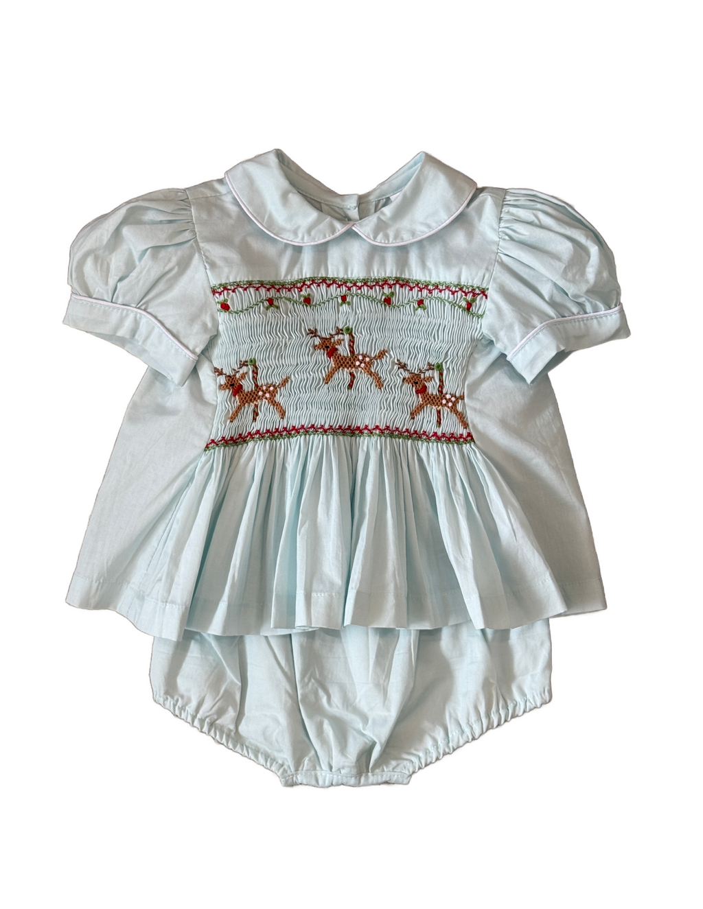 Tiffany Light Blue Reindeer Smocked Bodice Bloomer Set