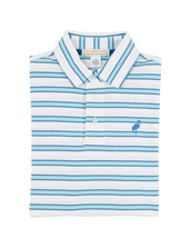 Prim and Proper Polo Worth Ave White Belhaven Blue and Wood Boat Blue Stripe/Wood Boat Blue