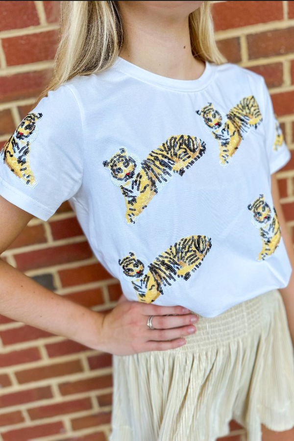 Kids White Scattered Tiger Tee