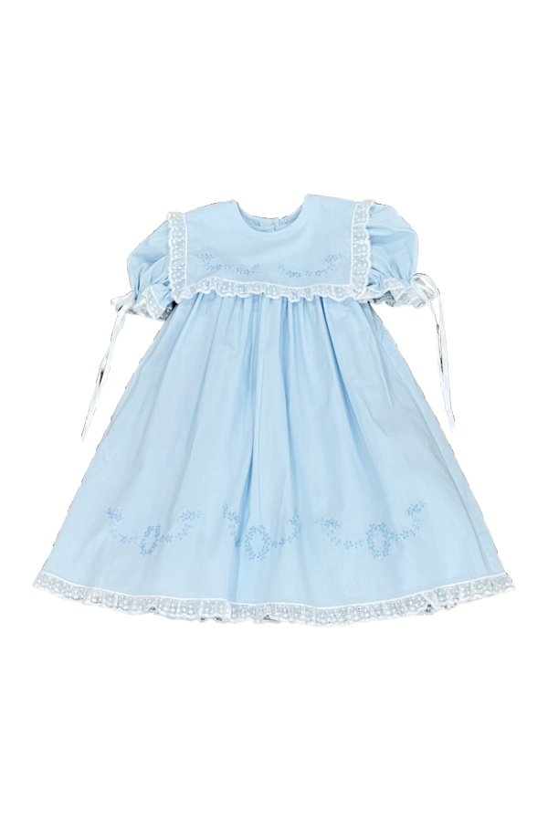 Blue Heirloom Dress and Slip with Square Lace Collar