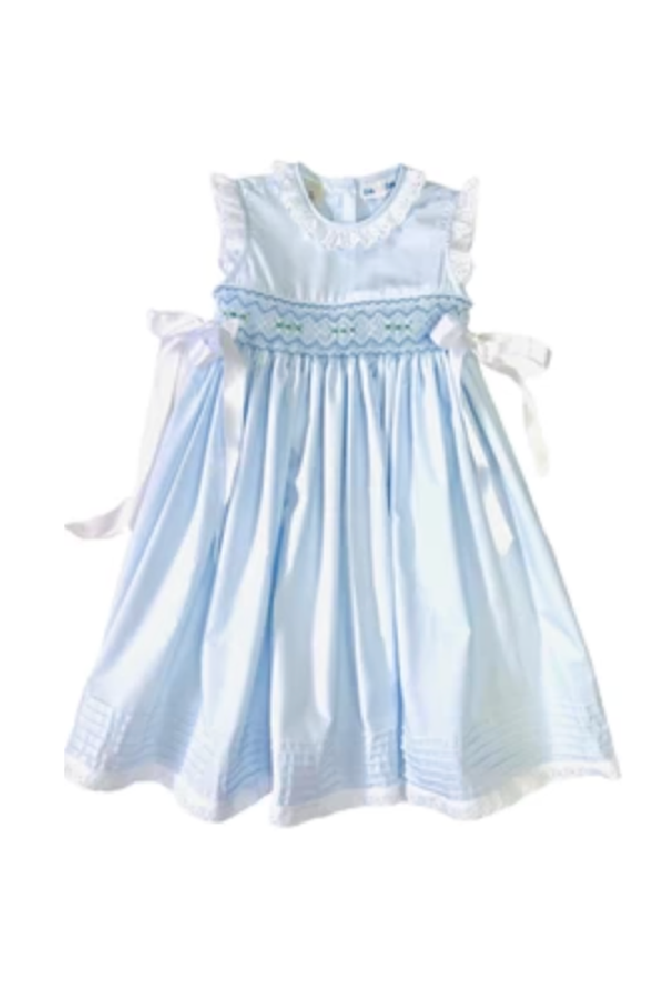 Gaby Light Blue Geometric Smocked Dress