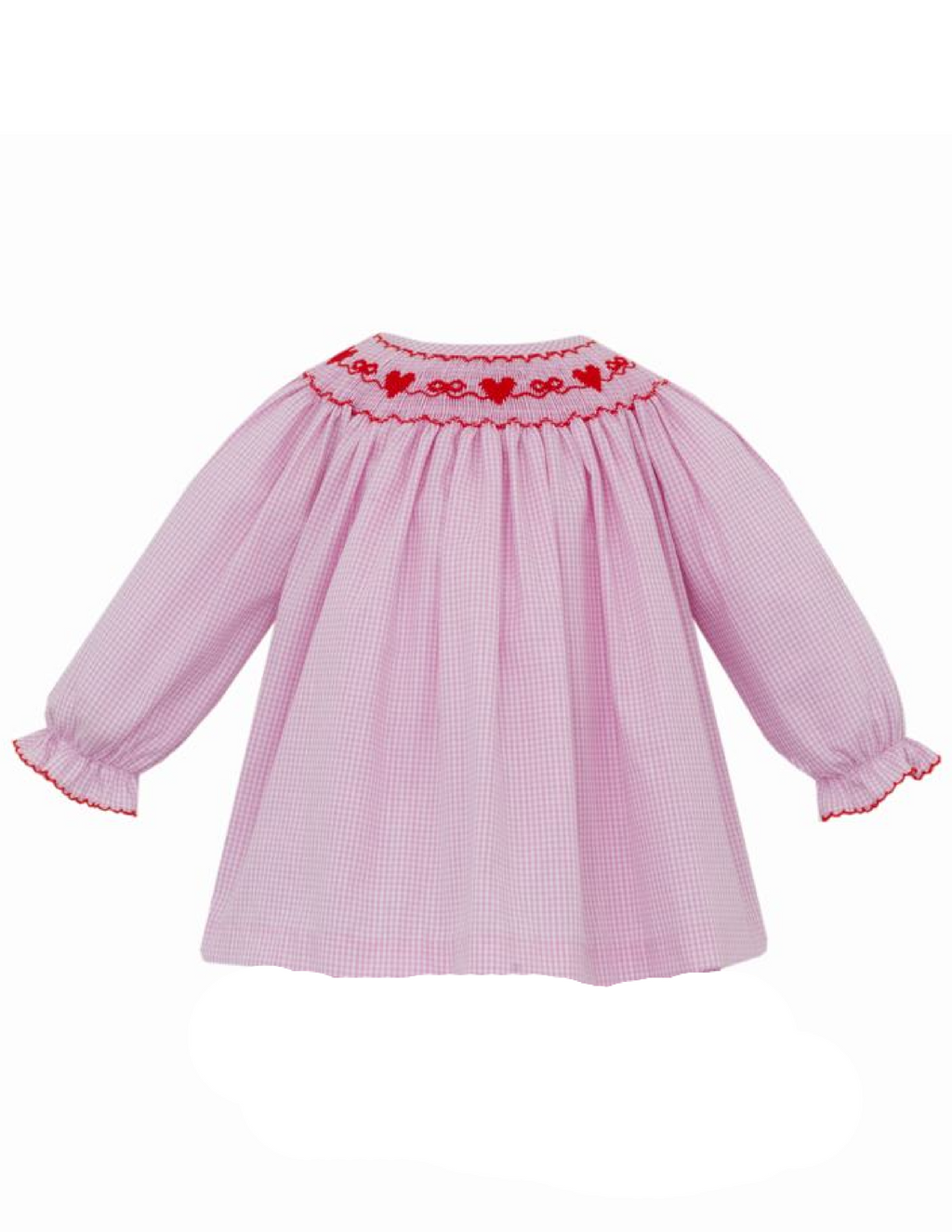 Valentine's Day Pink Gingham Long Sleeve Bishop Dress