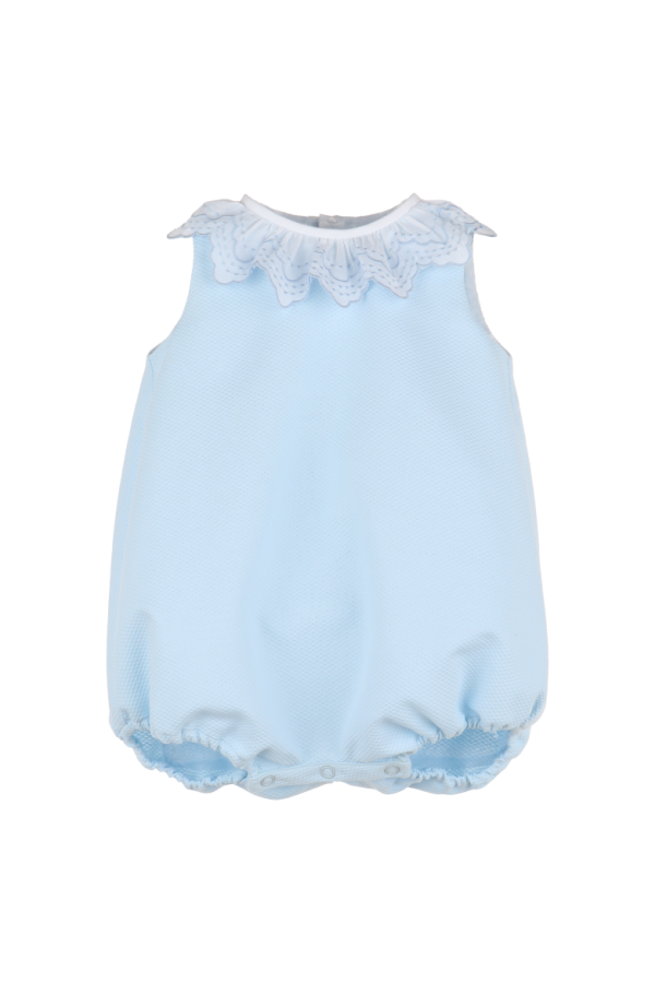 Chic Embroidered Ruffle Bubble Blue