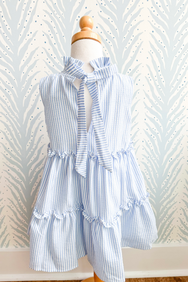 Natty Blue Stripe Sleeveless Tier Dress