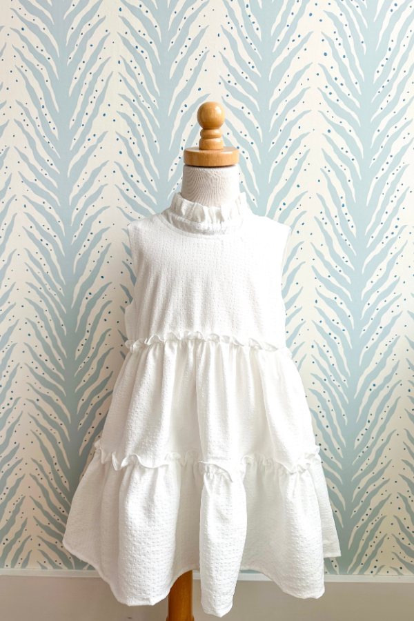 Natty White Stripe Sleeveless Tier Dress