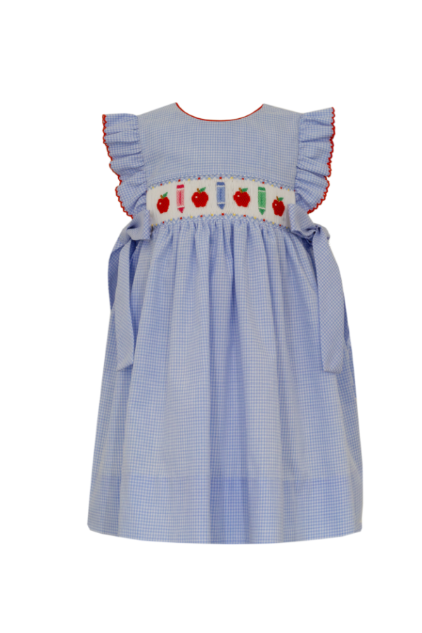 Back To School Smocked Blue Gingham Dress