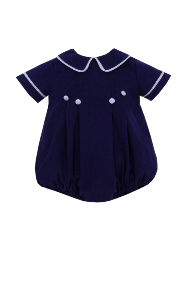 Navy Blue Corduroy Boys Short Sleeve Bubble