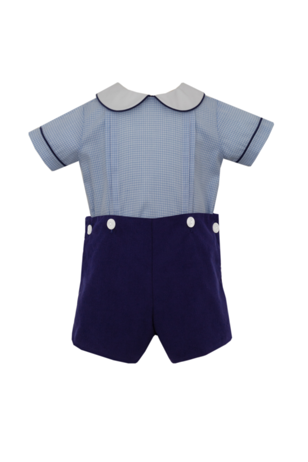 Navy Blue Corduroy Boys Button On Short Set