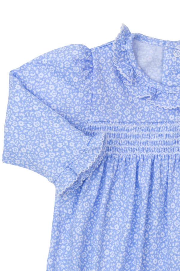 Fall Flower Patch Smocked Blue Playsuit