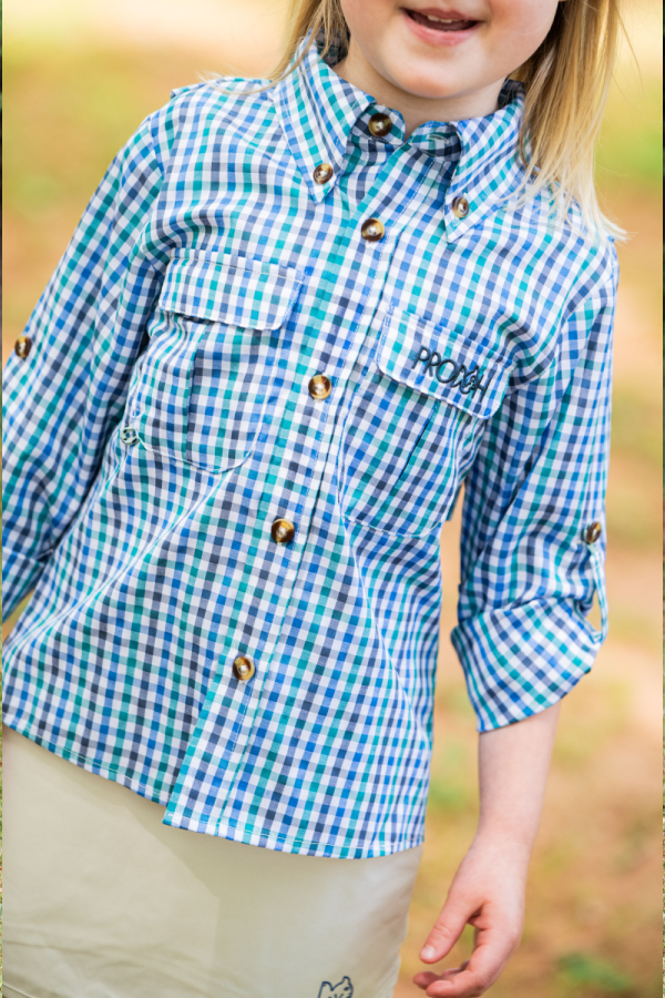 Founder's Kids Fishing Shirt in Big Dipper Tide Point Plaid