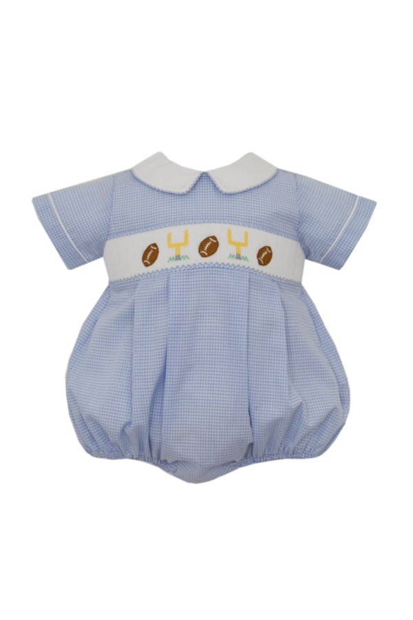 Football Blue Gingham Smocked Bubble