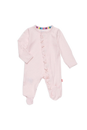 Pin Dot Pink Ruffle Placket Footie