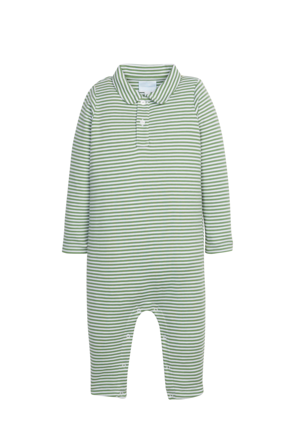 Long Sleeve Polo Romper Watercress Stripe