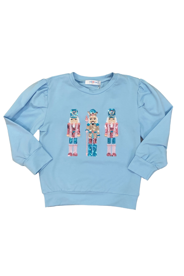 Nutcracker Blue Sequin Puff Sleeve Shirt