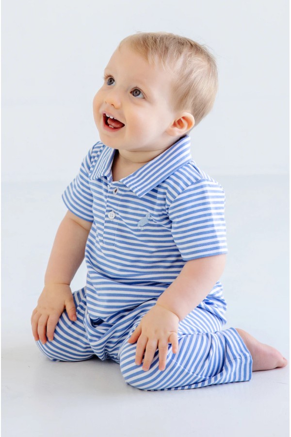 Sir Proper's Romper with Pants Barbados Blue Stripe