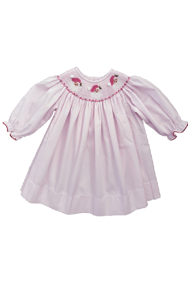 Emma Long Sleeve Pink Smocked Santa Dress