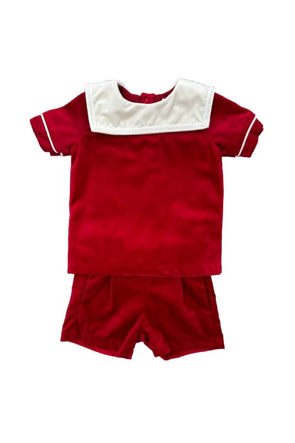 Walter Red Velvet Square Collar Short Set