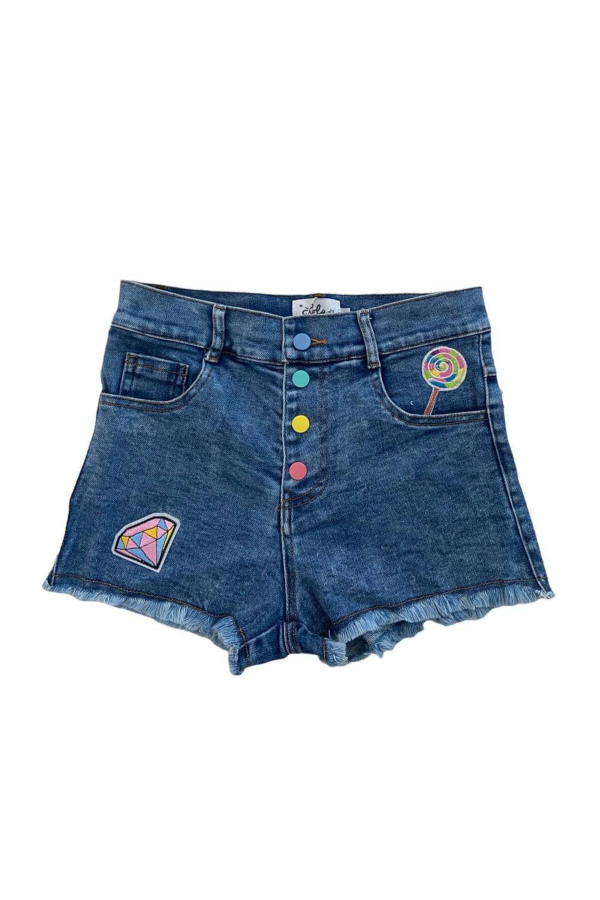 Rainbow Buttons Denim Shorts