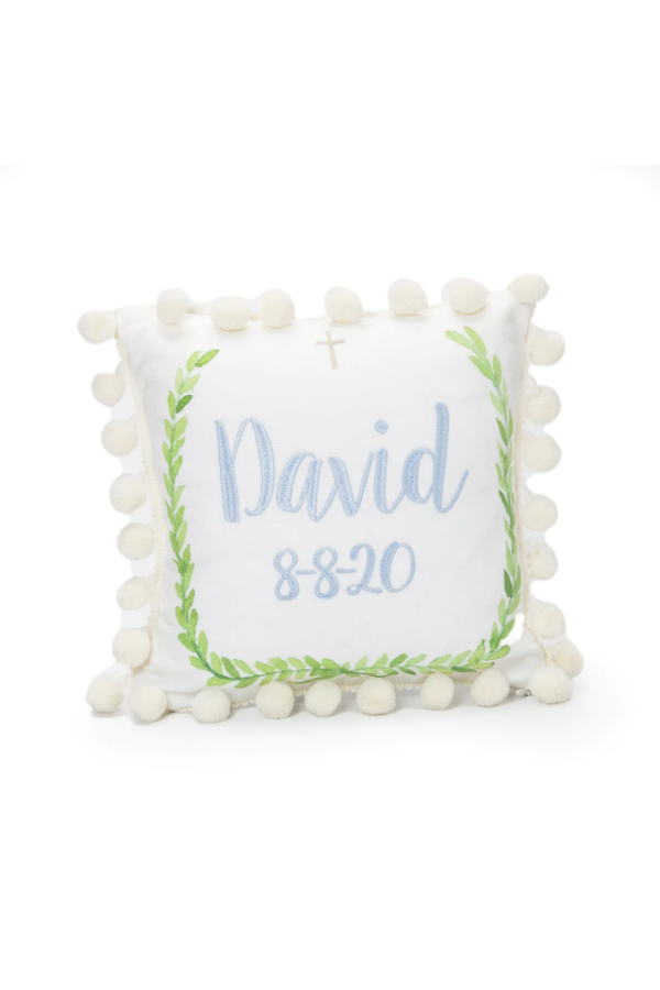 Laurel with Cross Pillow with Cream Pompom Trim