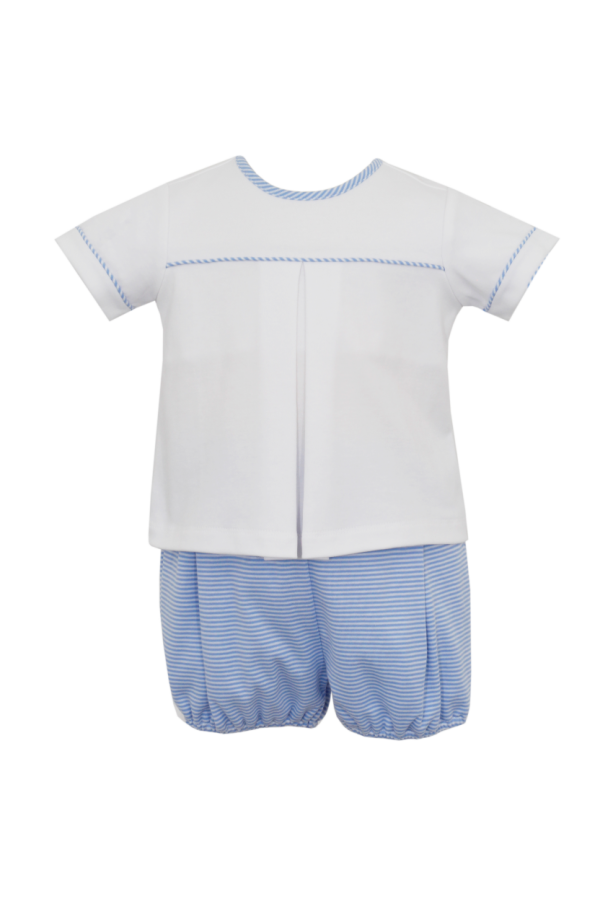 Blue Periwinkle Stripe Knit Diaper Set with White Shirt