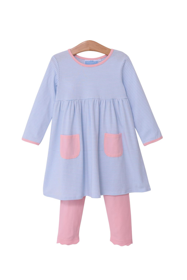 Annie Pant Set Light Blue Stripe with Light Pink