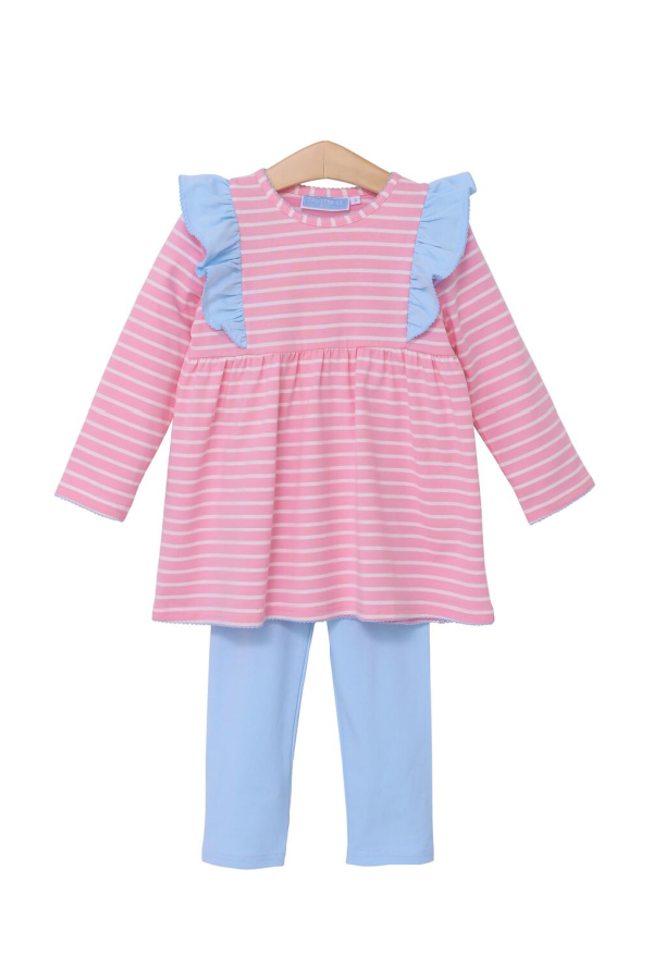 Madison Pant Set Pink Stripe with Light Blue Ruffle