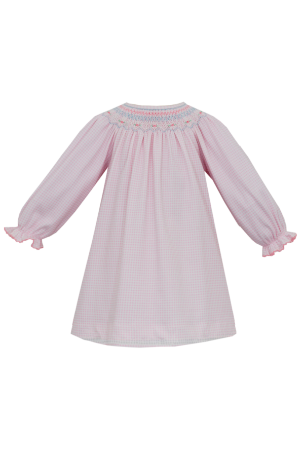 Grace Smocked Long Sleeve Pink Gingham Dress