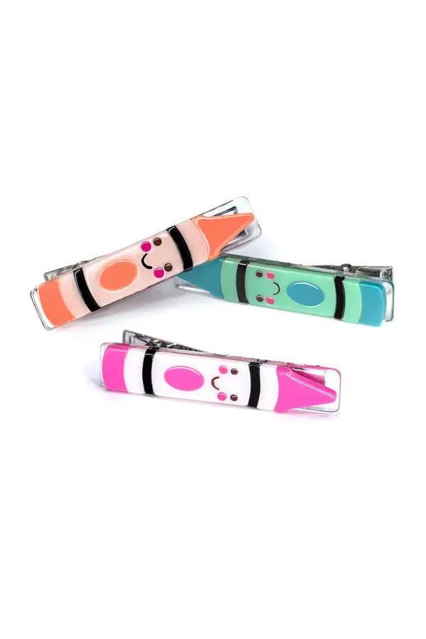 Happy Crayons Green Coral and Pink Alligator Clips