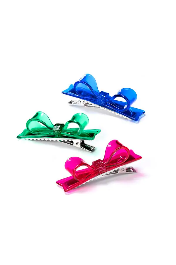 Bowtie Green Blue and Pink Alligator Clips