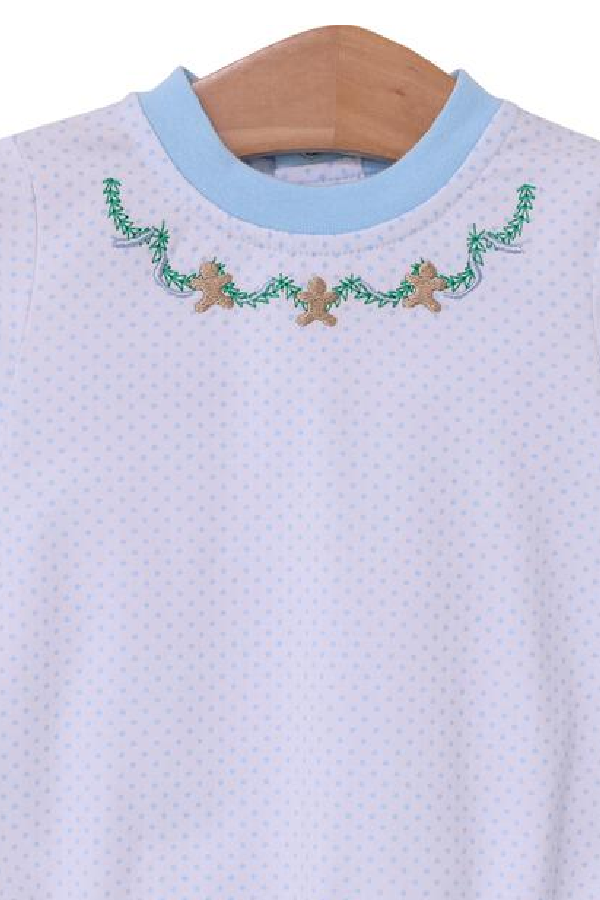 Gingerbread Embroidered Blue Dot Bubble