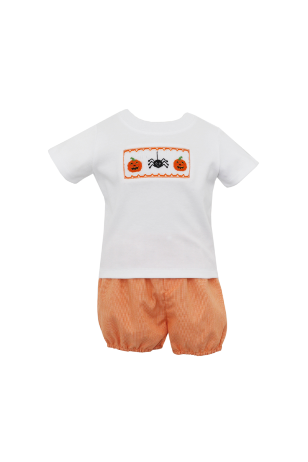 Halloween Smocked Orange Gingham Diaper Set