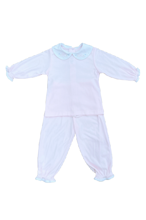 Tiny Bow Shadow Stitch Pink Knit Pant Set