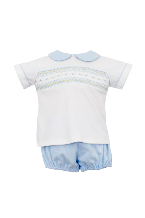 White Knit Smocked Diaper Set with Collar