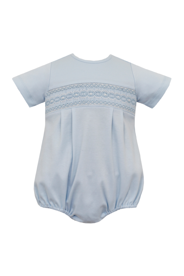 Luca Light Blue Smocked Boy's Bubble