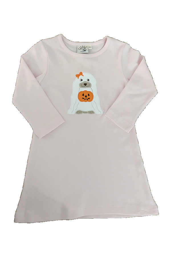 Dog as Ghost Sitting Applique Dress Light Pink