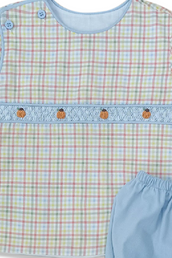 Short Sleeve Beau Bloomer Set Plaid and Blue Corduroy