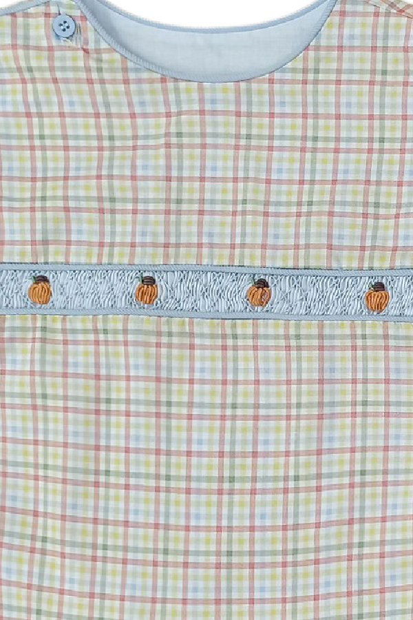 Smocked Beau Pant Set Plaid and Blue Corduroy