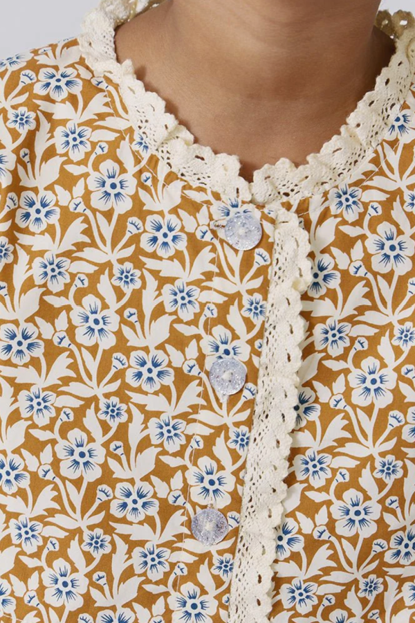 Girls Autumn Dress - Gold Climbing Floral