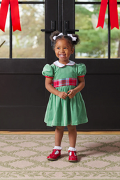 Cindy Lou Sash Dress Velveteen Kiawah Kelly Green/Worth Ave White/Wilson Pier Plaid/Richmond Red