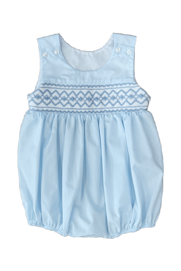 Ted Classic Blue Smocked Boy Sleeveless Bubble