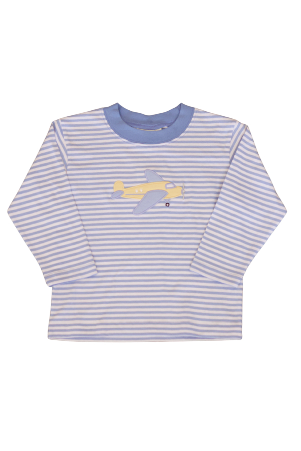 Blue and White Stripe T-Shirt with Airplane Applique